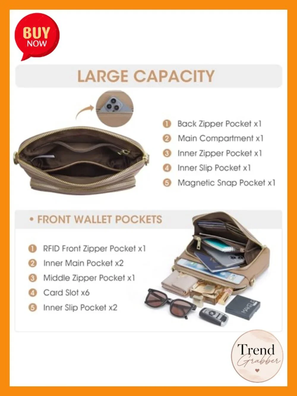 Top Grain Pebbled Leather RFID Blocking Crossbody Bag